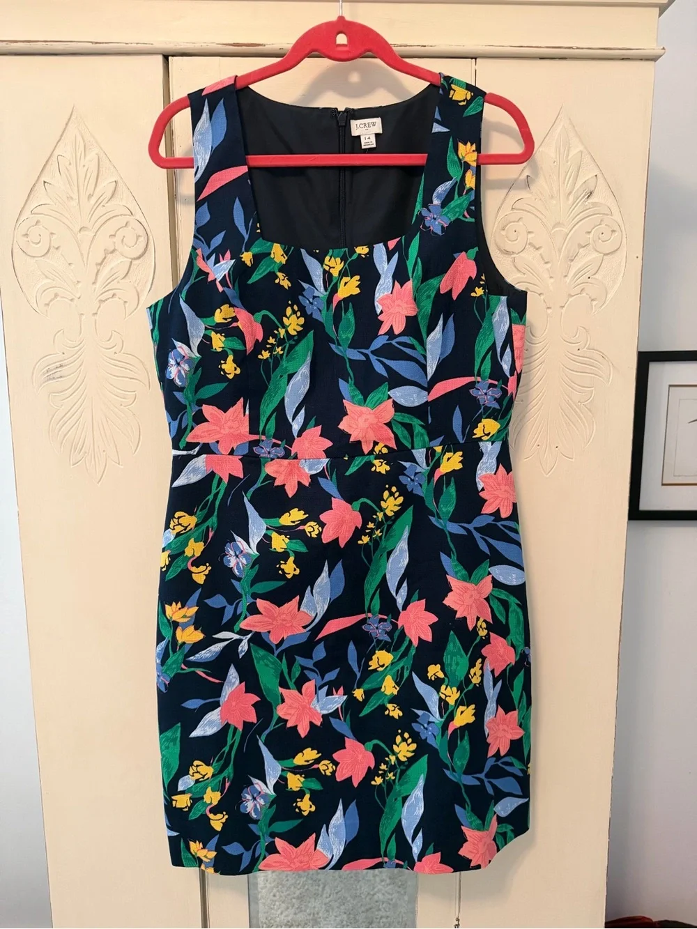 J. Crew Navy Floral Sleeveless Dress with Pink, Yellow and Green Accents